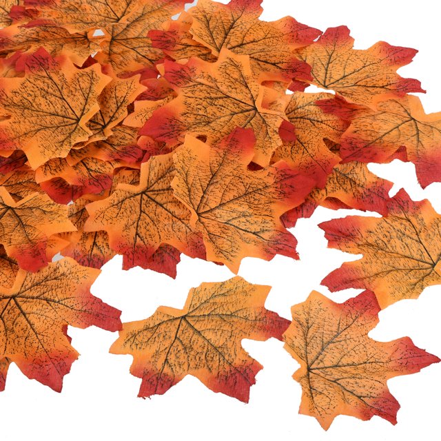Unique Bargains Artificial Leaves Fall Maple Autumn Fake Leaf Decoration, Orange 500 Pack