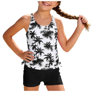 Zshosam Swimsuits for Girls Toddler Baby Swimsuit Girl Summer 2 Piece Girl Bathing Suit Girls Tankini Color Block Bikini Swimwear Size 12T 13T,(Black 12-13 Years)