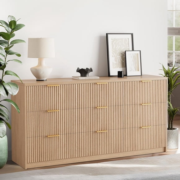 Fluted Dresser for Bedroom with 8 or 9 Drawers, Modern Chest of Drawers with Metal Handle, Fluted Wood TV Stand, Modern Large Dresser for Closet, Living Room and Entryway