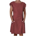 thumbnail image 2 of LOVZFMLL Women's New Solid Button Double Pocket Contrast Round Neck Dress Wine 2XL, 2 of 8
