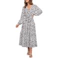 thumbnail image 1 of Robe Maxi de Soirée Décontractée pour Femme, Bohème, à Imprimé Léopard, à Volants, à Manches Longues, à Col en V, Fluide, 1 of 7