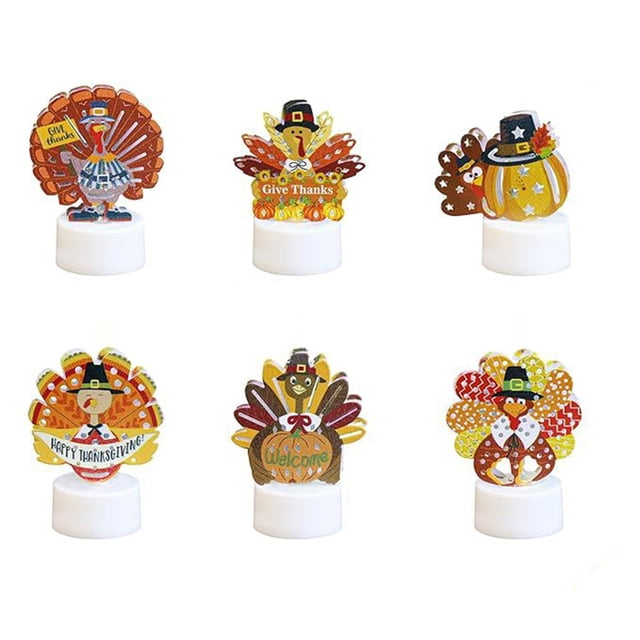 LED Thanksgiving Turkey Candle Lights, Battery Operated Flickering Electronic Tea Lights, Fall Harvest Pumpkin Maple Turkey Decor for Home Table Centerpiece, 6-Pack