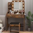 thumbnail image 1 of Vanity Desk with Mirror & Lights, Makeup Table with Charging Station, 3-Color LED, Hairdryer Holder & Storage Shelves, Includes Stool, 1 of 8