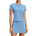 thumbnail image 2 of Sentmoon Ensembles d'Été Deux Pièces pour Femmes Jupe-Short pour Femmes Taille Haute Jupe Courte Respirante Couleur Unie Manches Courtes Col Ras du Cou Coupe Régulière Mini-Jupes pour Femmes P-2TG, 2 of 7