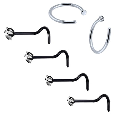 BodyJ4You 6 Pcs Vis de Nez Clou 20G Acier Inoxydable Anneau de Narine Noir Bijou de Perçage (0,8 mm)