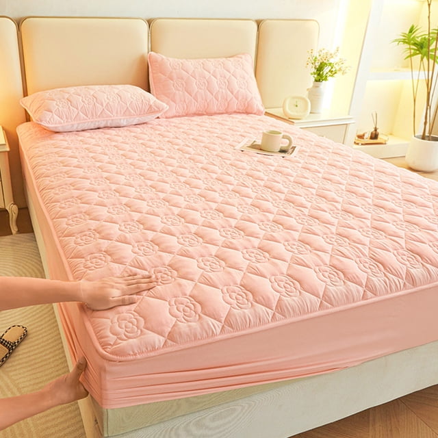 weibbin 180x200cm 70x78 Inches Waterproof Bed Sheet Comfortable Soft Thickened Intercalated Breathable Washed Cotton Mattress Protective Cover