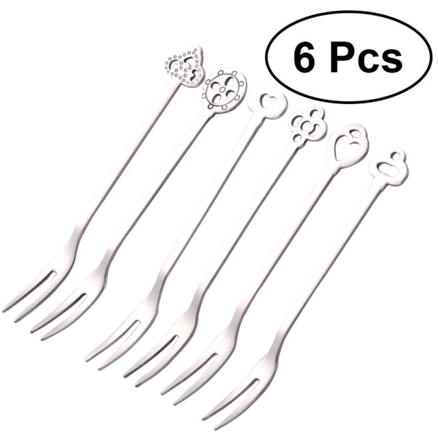 6Pcs/set Stainless Steel Fruit Forks Salad Snack Cake Dessert Tableware Variety Pattern Kitchen Supplies