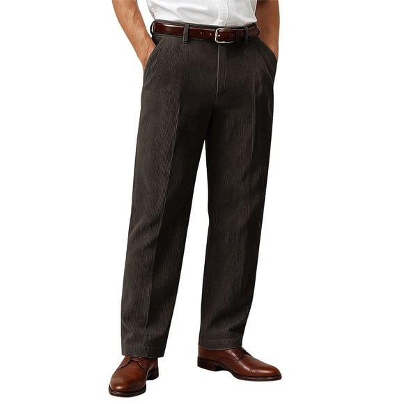 Kalauyu Men's Pleated Front Corduroy Pants Casual Relaxed Fit Straight Leg Corduroy Pant