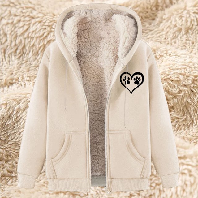 LOVZFMLL Jackets for Women's Fashionable Printed Fleece Hooded Sweatshirt Jacket