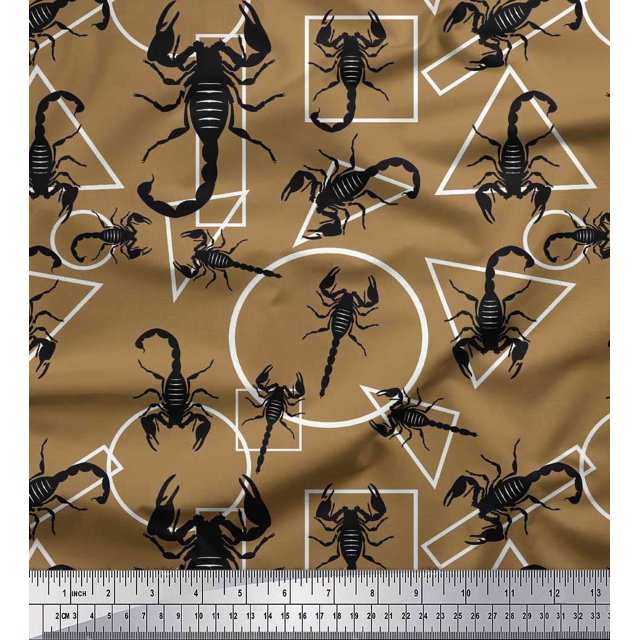 Soimoi Rayon Fabric Geometric Shapes & Scorpion Insects Print Fabric by the Yard 42 Inch Wide
