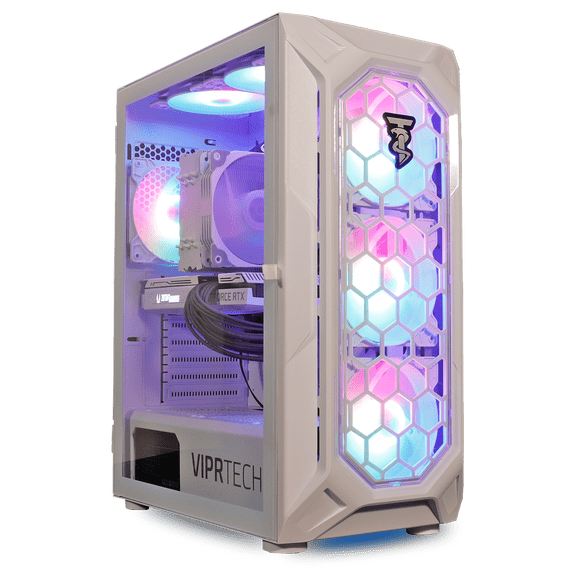 ViprTech Rebel 4.0 PC de Jeu - AMD Ryzen 7 (4,4 GHz), RTX 4060 8 Go, 16 Go DDR4, 1 To SSD, Ordinateur de Bureau Blanc