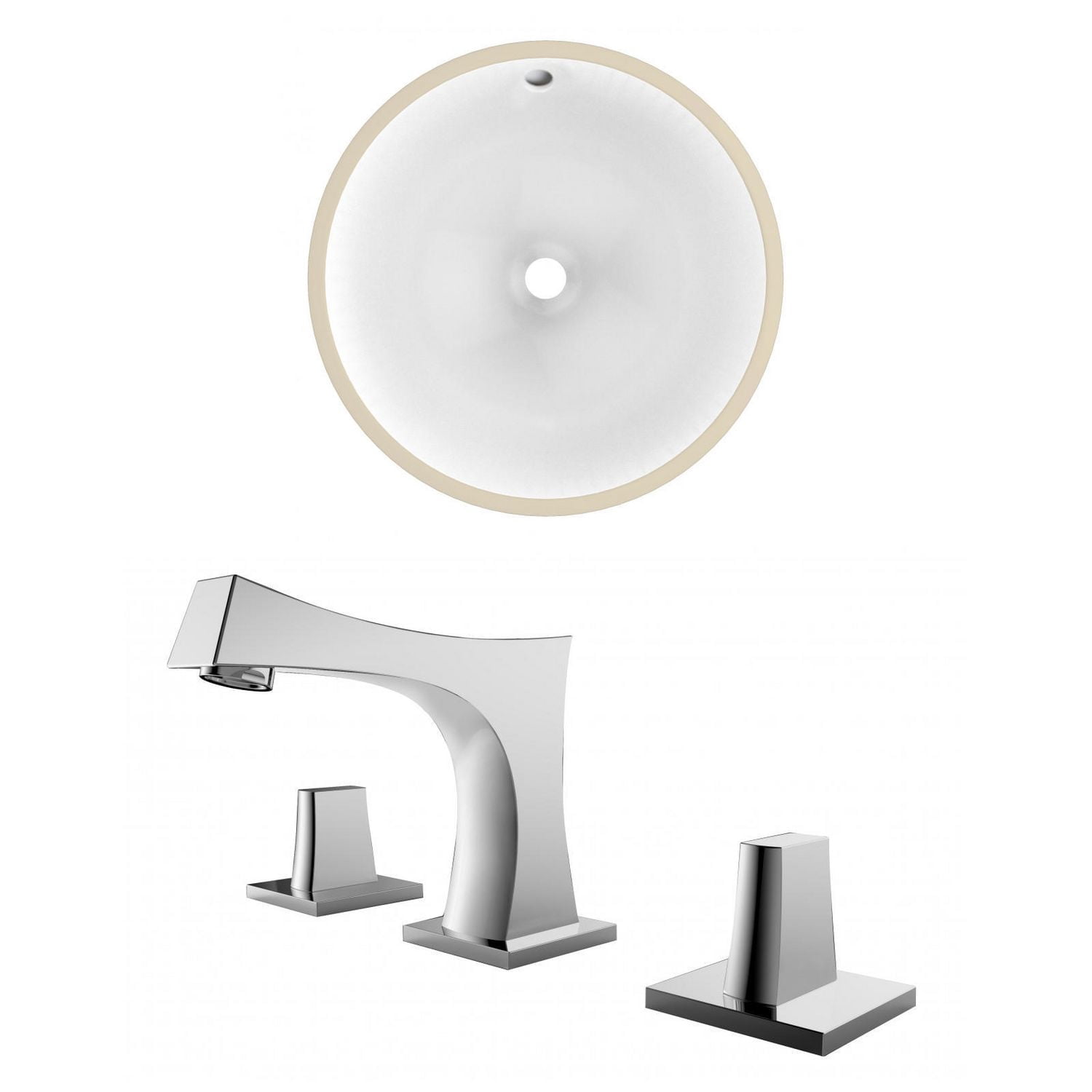 16.5-in. W Round Bathroom Undermount Sink Set In White - Chrome Hardware AI-22740