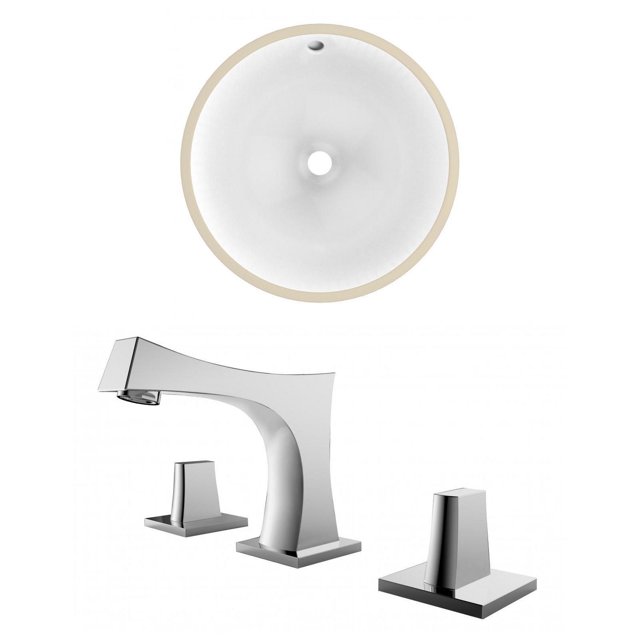 16.5-in. W Round Bathroom Undermount Sink Set In White - Chrome Hardware AI-22740