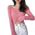 thumbnail image 2 of JDQJBZ Summer Womens Tops,Tops For Women Trendy Ruffle Slim Off Shoulder Crop Knit Long Sleeve Top For Spring Summer, 2 of 5
