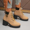 thumbnail image 3 of Platform Combat Boots for Women Trendy Leather Waterproof Non Slip Chunky High Heel Riding Ankle Booties, 3 of 6