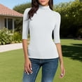 thumbnail image 2 of Women's Mock Neck Tee 2025 - Half Sleeve Stretch | Business Casual Slim Top, 2 of 9