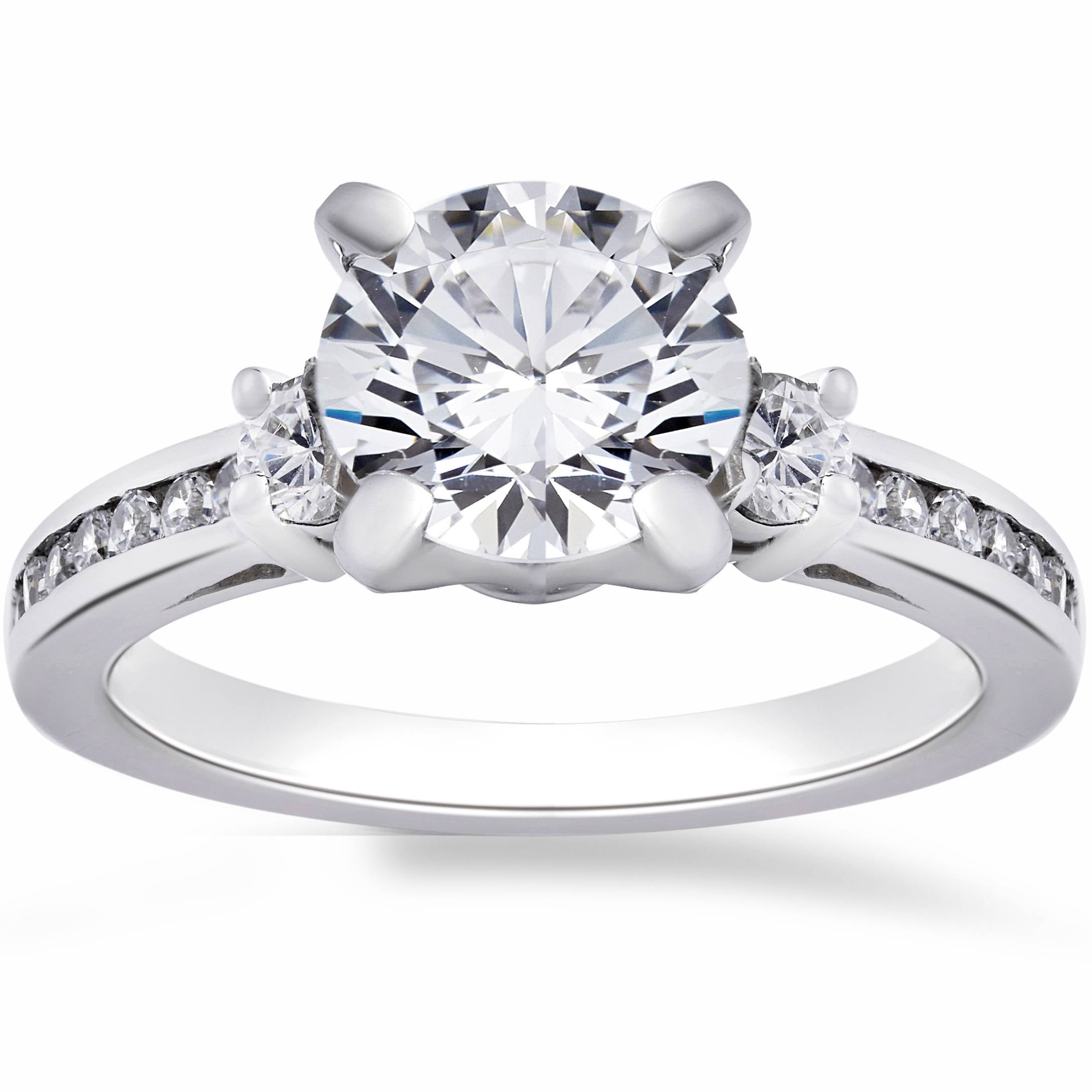 Bague de Fiançailles en Or Blanc 14 K avec Diamant Rond de 2 1/4 Ct
