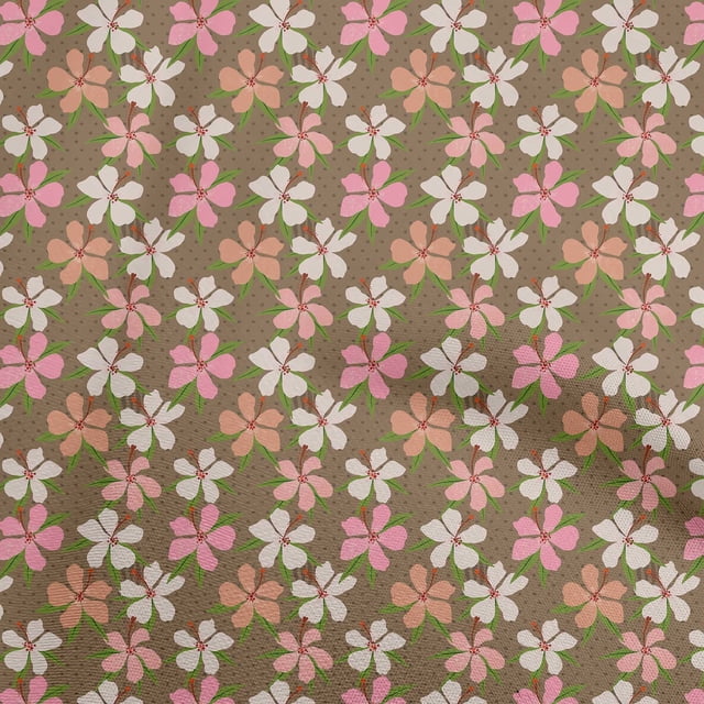 oneOone Tissu Polyester Spandex Brun Clair Tissu Tropical Floral pour Robe Tissu Imprimé Tissu au Mètre 56 Pouces de Large