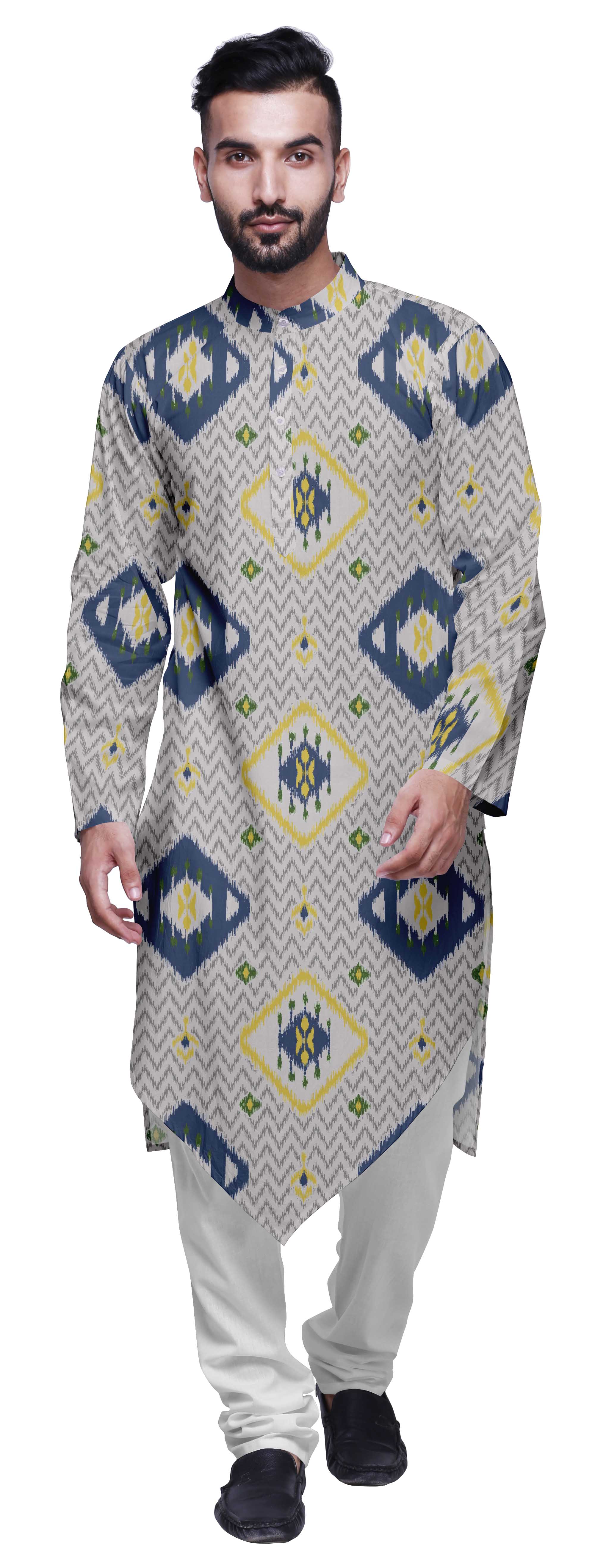 Atasi Indian Mandarin Collar Mens Kurta Printed Button Down Kurtas Ethnic Clothing