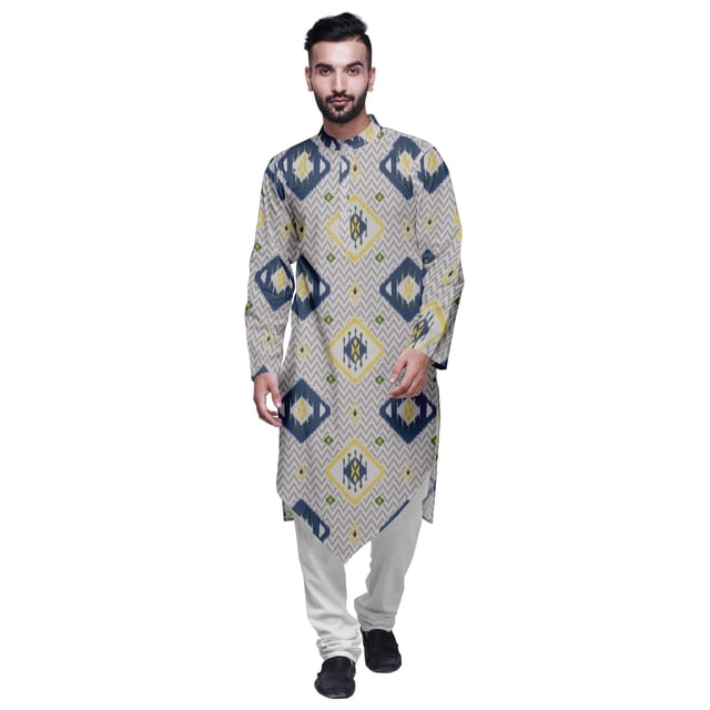 Atasi Indian Mandarin Collar Mens Kurta Printed Button Down Kurtas Ethnic Clothing