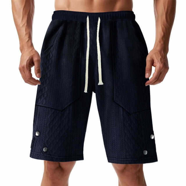 Amzcrzy Mens Shorts Cargo Shorts for Men Shorts for Men Man Solid-Color Casual Large-Pocket Button Drawstring Elastic-Waist Shorts Cargo Pants Half Shorts Pants Mens Cargo Shorts Mens Shorts Casual