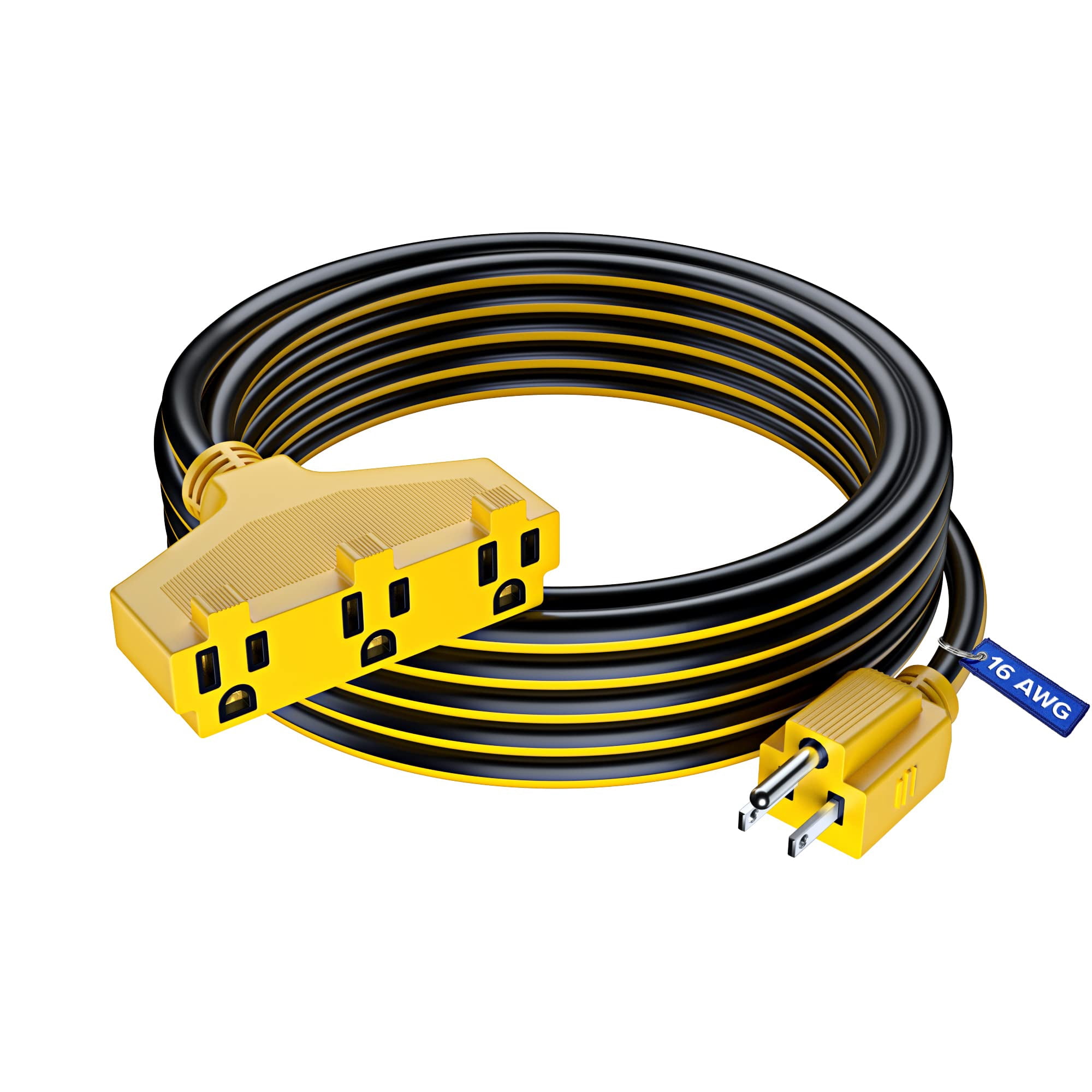 Extension Cord 25 ft, SJTW Extension Cord with Multiple Outlets, 16 Gauge (Black and Yellow) ETL Listed