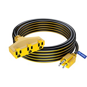 Extension Cord 25 ft, SJTW Extension Cord with Multiple Outlets, 16 Gauge (Black and Yellow) ETL Listed