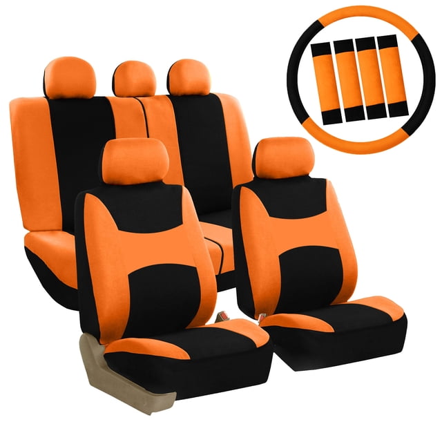 FH Group Car Seat Cover Full Set, Includes Steering Wheel, Belt, and Headrest Covers