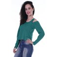 thumbnail image 3 of Moomaya Womens Cold Shoulder Short Top Solid Full Sleeves Summer Tee Tops, 3 of 6