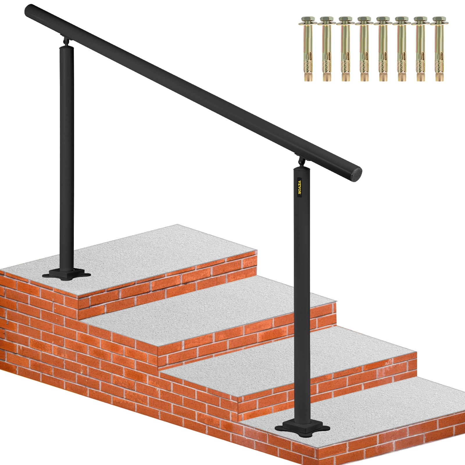 VEVOR Trousse de Rampe d'Escalier Extérieure, Rampes de 5 Pi pour 0 à 5 Marches, Angle Ajustable Rambarde d'Escalier en Aluminium Noir pour Personnes Âgées, Rampes pour Marches Intérieures et Extérieures