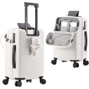20 Inch Carry On Luggage, Front Pocket Carryon Suitcase with Phone Holder & Cup Holder, Hardshell Luggage with Double TSA Lock, USB Port (White)