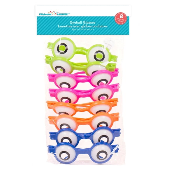 Way To Celebrate Assorted Neon Eyeball Glasses, 8ct.