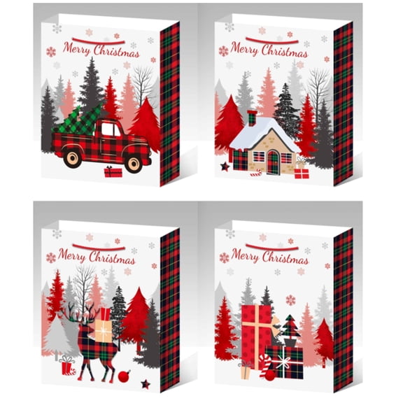 Sacs-Cadeaux De Noël (À Carreaux Buffalo) (Assortiment) (Taille Xl) - Lot De 12