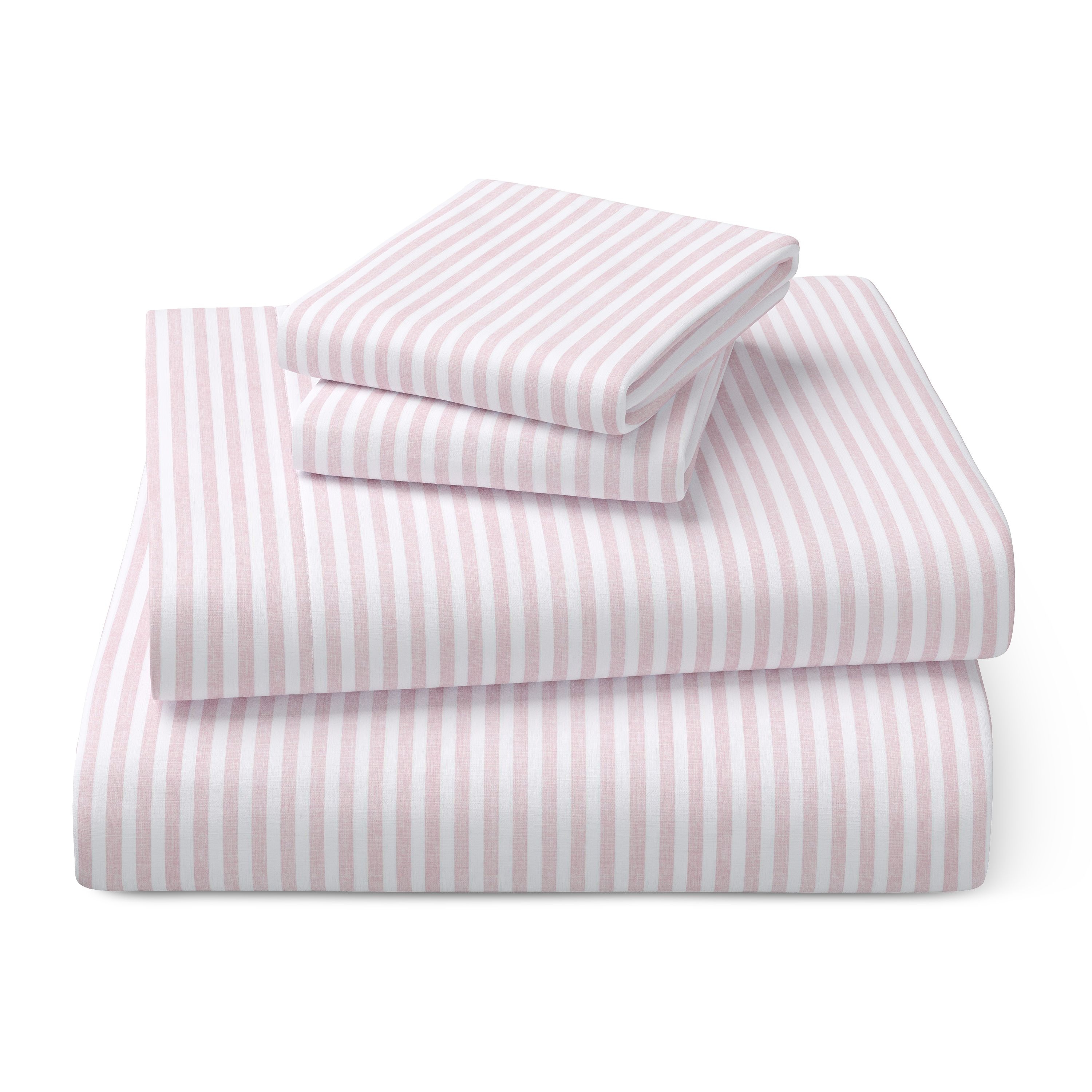 Mainstays Kids 220TC Cotton Stripe Pink Double, 4 Piece Sheet Set