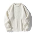 thumbnail image 5 of LNWUY Chandails à Col Rond pour Hommes Automne Hiver Couleur Unie Tricoté Manches Longues Coupe Ajustée Chandails Décontractés Amples Chauds Chandails Blancs TG, 5 of 5