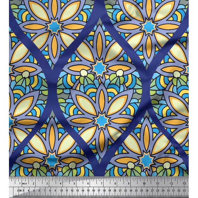 Soimoi Rayon Fabric Floral & Ogee Damask Print Fabric by The Yard 42 Inch Wide