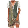 thumbnail image 1 of Cameland Robe Ample pour Femme à Col en V, Mode Décontractée, Style Élégant, Chandail à Manches Courtes, Imprimé en Dentelle, 1 of 6