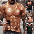 thumbnail image 2 of Lefu Men 3D Muscle Tattoo Print T-Shirt Short Sleeve Digital Printing Shirts Tops Tee, 2 of 9