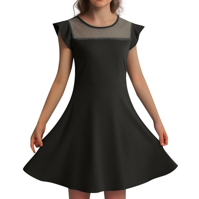 Robes d'Été Décontractées pour Filles Robe de Fête pour Enfants Manches à Volants en Maille Design en Ligne avec Poches pour 4 à 11 Ans