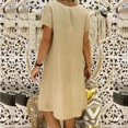 thumbnail image 4 of CHUANK Robes en Lin pour Femmes Été Grande Taille Manches Courtes Col en V Longueur Genou Robe Ample Décontractée Confortable Robe de Plage Soldes de Liquidation 2024, 4 of 8