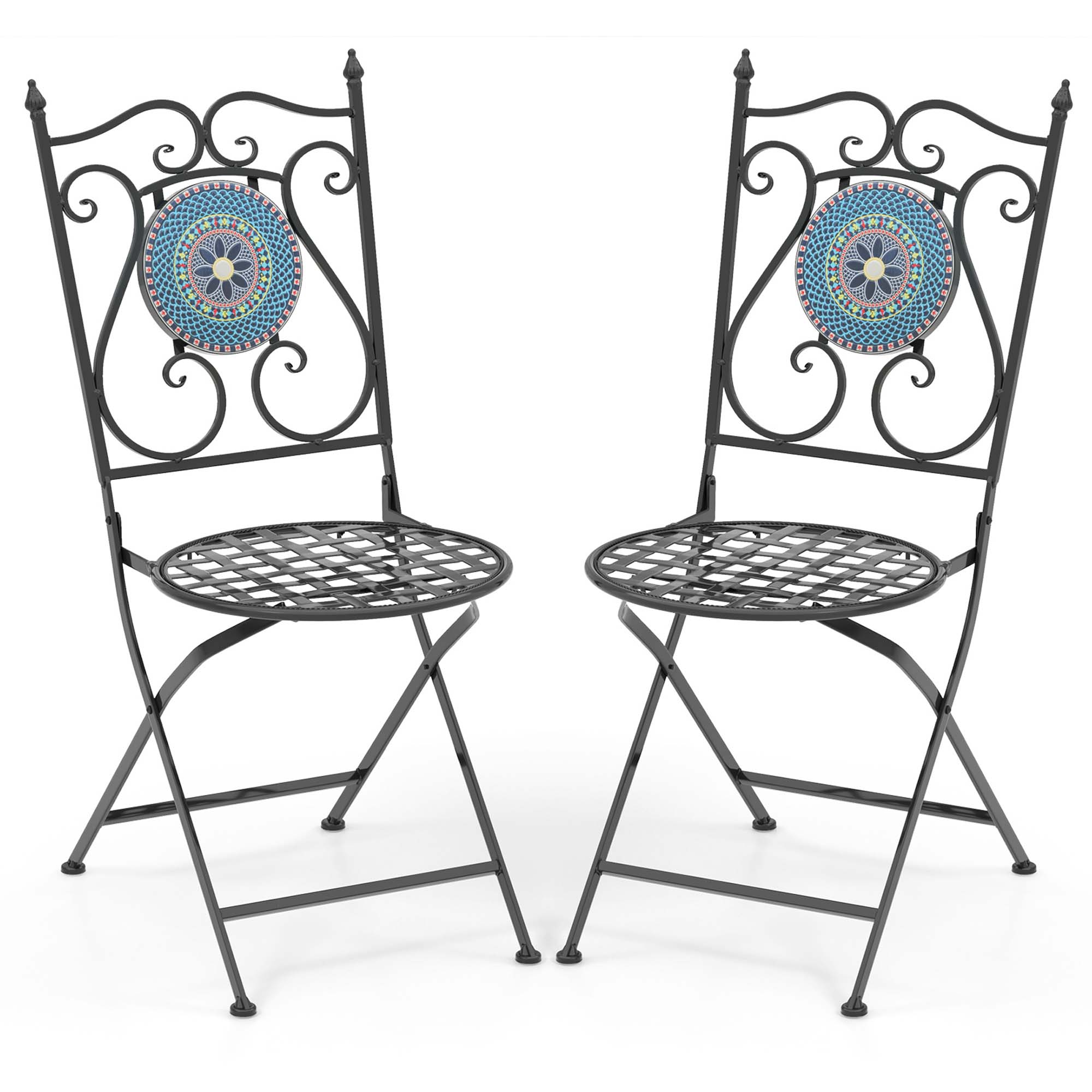 Costway Set of 2 Mosaic Chairs for Patio with Decorative Backrest Heavy-Duty Frame