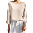 thumbnail image 1 of Timegard Hauts pour Femmes Satin Manches 3/4 Encolure Dégagée Lissant T-Shirts Unis Décontractés Amples, 1 of 3