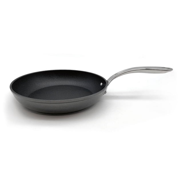 Starfrit The Rock PRO Poêle Antiadhésive de 10 Pouces Pan avec base en Aluminium Forgé Noir et surface Antiadhésive Foncée, Dotée d'Un long Manche en Acier Inoxydable. Compatible avec les Plaques à induction et Allant au Four jusqu'à 450 °F, Convient pour Frire, Sauter et Saisir.