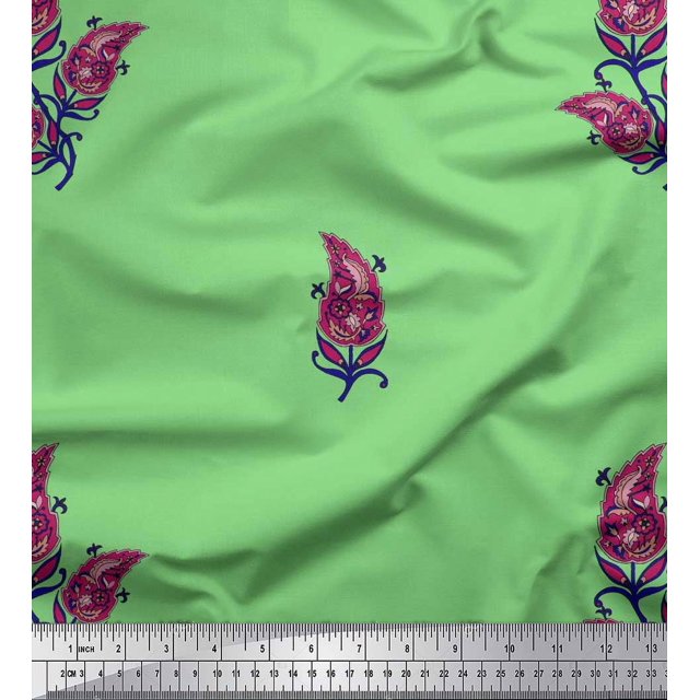 Soimoi Polyester Crepe Fabric Artistic Leaves Decor Fabric Printed Yard 52 Inch Wide