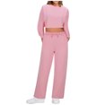 thumbnail image 1 of Survêtements Grande Taille pour Femmes, Mode Décontractée, Manches Longues, Col Rond, Hauts, Ensemble Pantalon, Ensemble de Complet Assorti, S-138 Rose-A S, 1 of 5