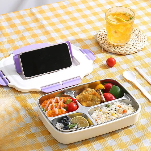 TopLLC Kitchen Accessories,Home And Kitchen, 304 Stainless Steel RectangularLunch Box With Cutlery Four Compartments Lunch Box Adult Students With Rice Lunch Box Stainless Steel Square Lunch Boxs