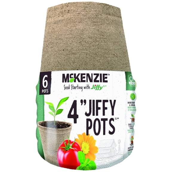 McKenzie with Jiffy Round Seed Starter Peat Pots, Biodegradable, 4-in, 6-pk