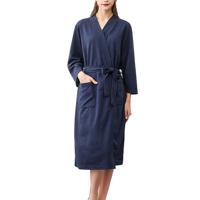 fastboy Women Water Absorption Bath Robe Solid Waffle Bathrobe Spa Home Dress Nightgown