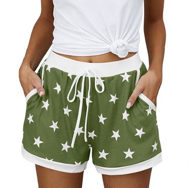 HAiming Shorts de Pyjama pour Femmes Imprimé Étoile Décontracté Confortable Bas de Pyjama avec Poches Shorts de Plage d'Été