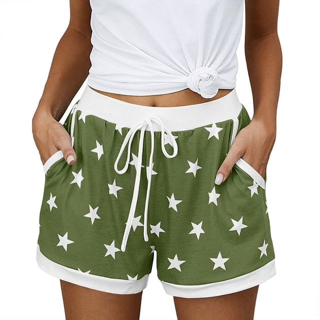 Plebaso Shorts Décontractés pour Femmes à Imprimé d'Étoiles, Shorts de Détente et de Pyjama, Taille Élastique, Shorts d'Extérieur avec Poches